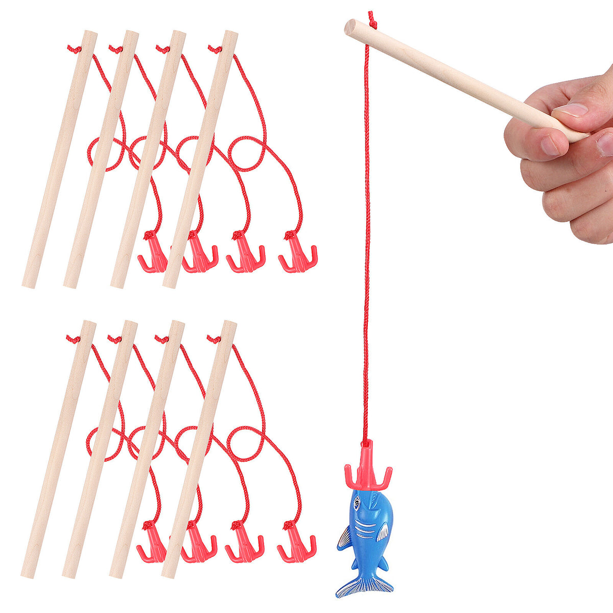 8 Pcs Magnetic Fishing Poles Wooden Fishing Rods Fishing Game Tools Early Educational Plaything K8967