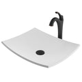 White Matte Solid Surface Rectangular Bathroom Vessel Sink and Faucet Combo Set with Pop-Up Drain M532216