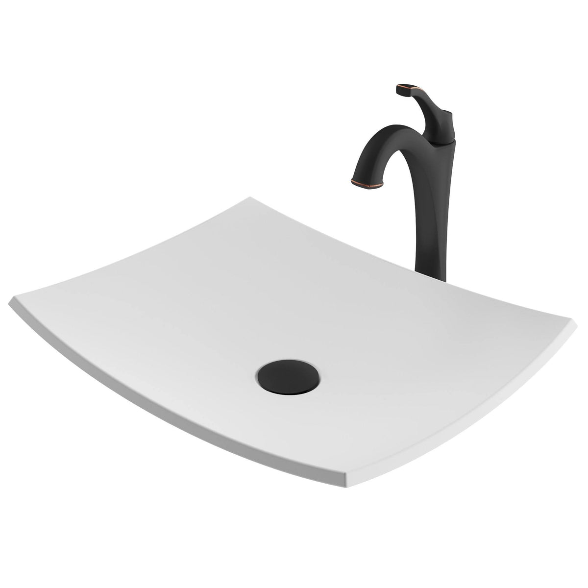 White Matte Solid Surface Rectangular Bathroom Vessel Sink and Faucet Combo Set with Pop-Up Drain M532216
