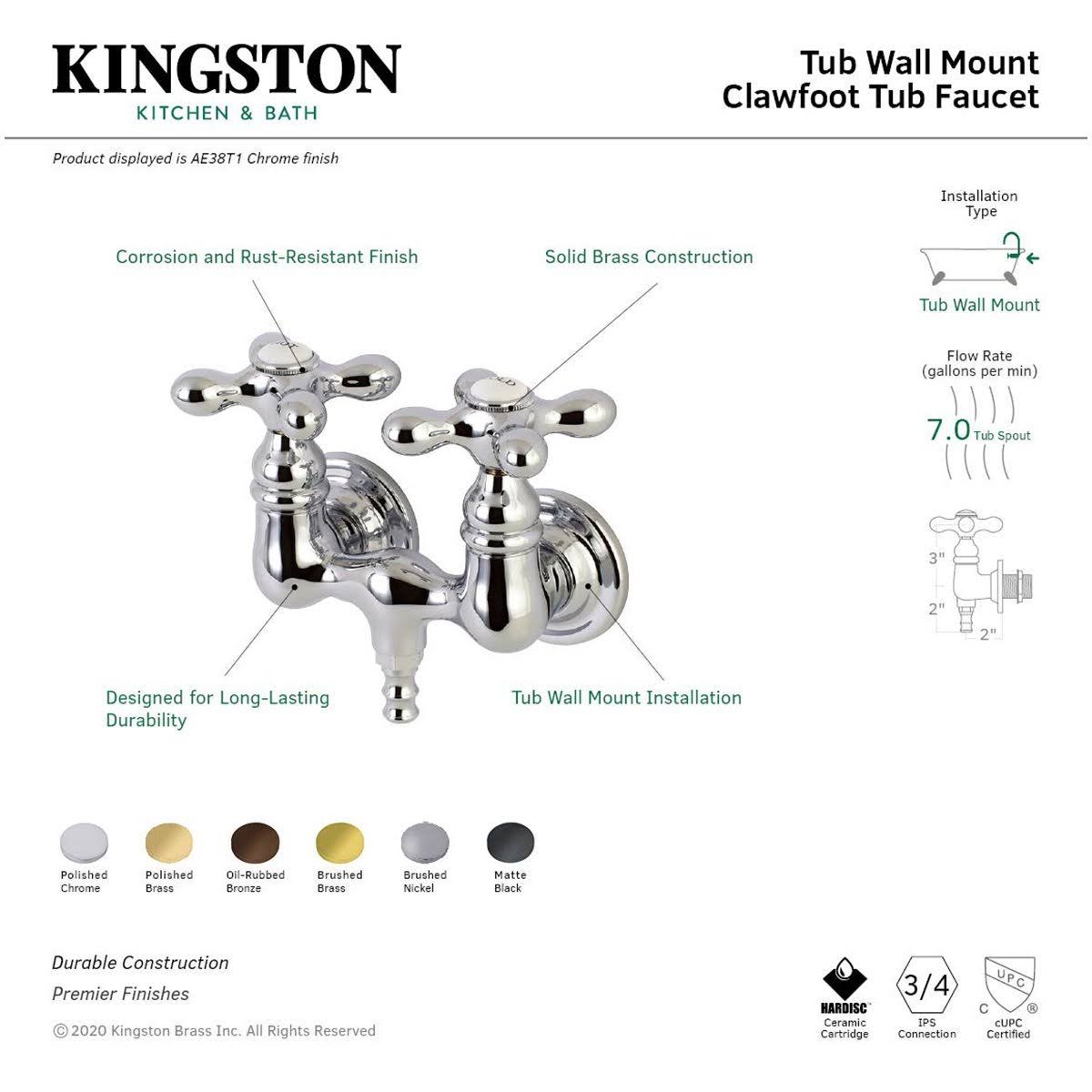 Polished Chrome Wall Mount Clawfoot Tub Faucet E418