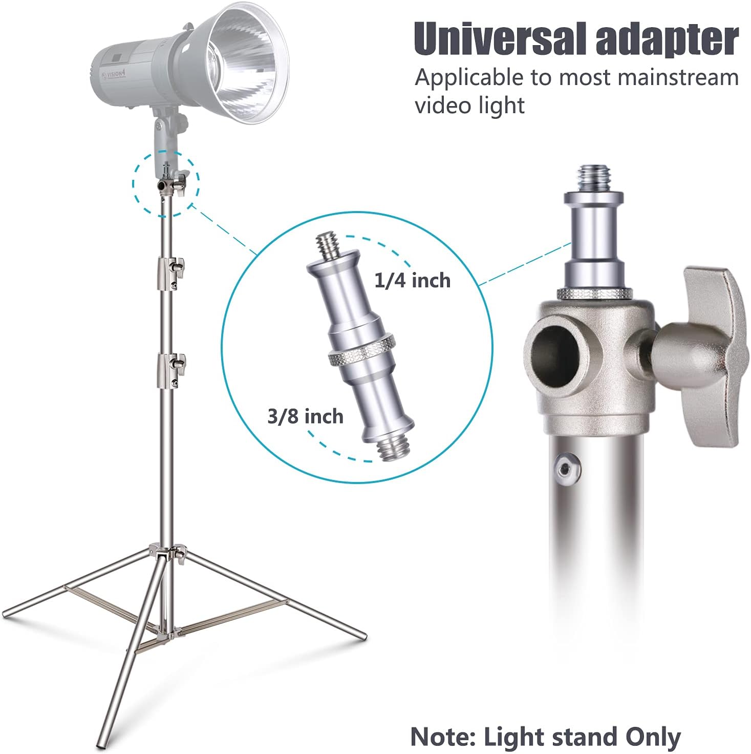 Stainless Steel Light Stand 102 inches Heavy Duty with Universal Adapter X776277
