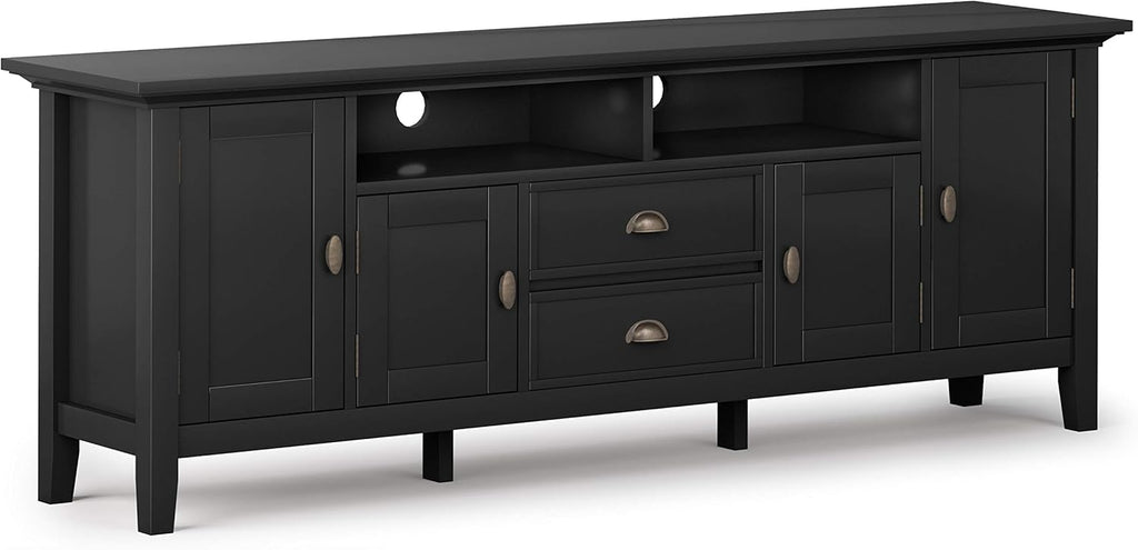 Black 72 inch Solid Wood TV Media Stand with Storage Shelves and Cabinets Y568040