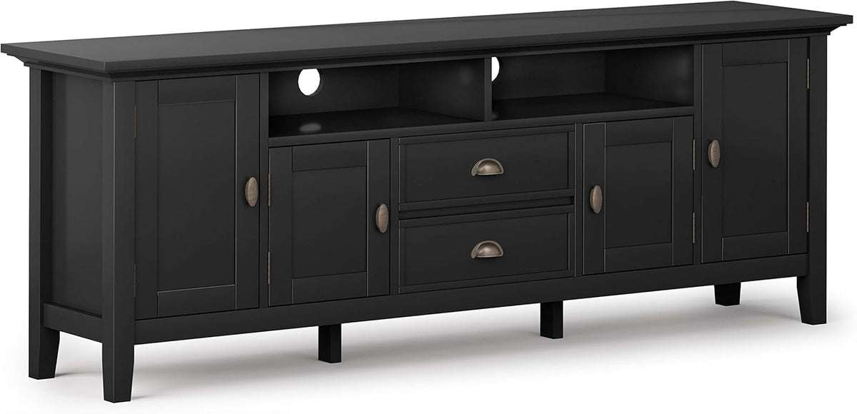 Black 72 inch Solid Wood TV Media Stand with Storage Shelves and Cabinets Y568040