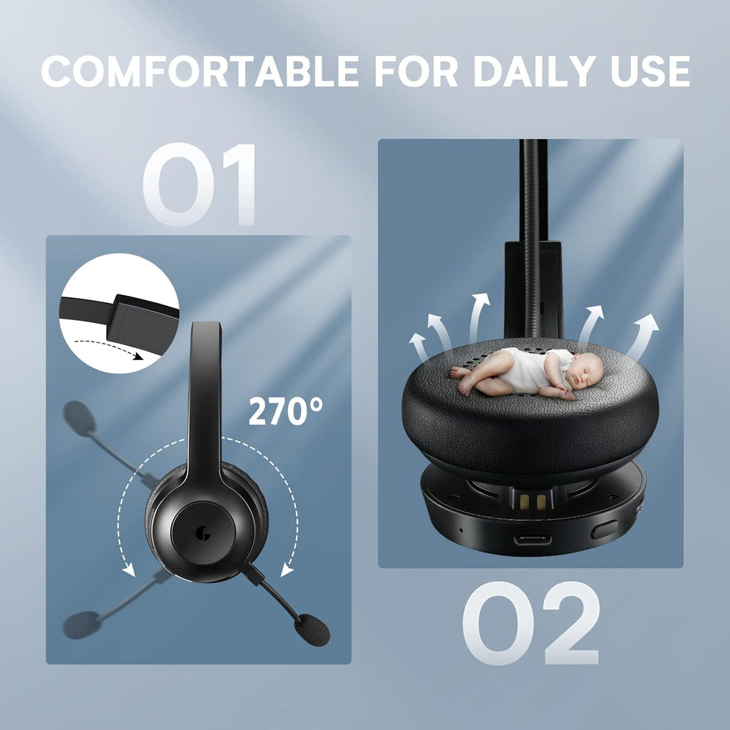 Bluetooth Trucker Headset with Microphone, Wireless On-Ear Headphones G6045