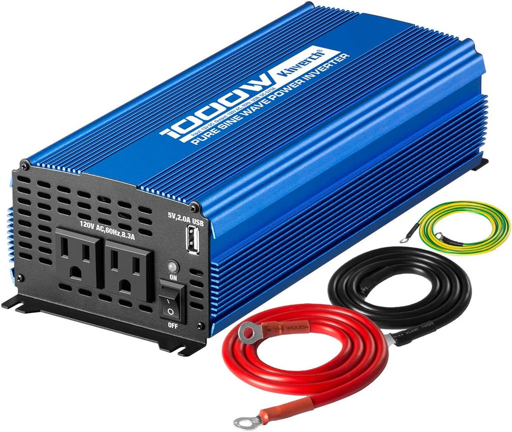1500W Pure Sine Wave Power Inverter 12V DC to 110V AC Car Inverter with Bluetooth 2AC Outlets USB Port G1625