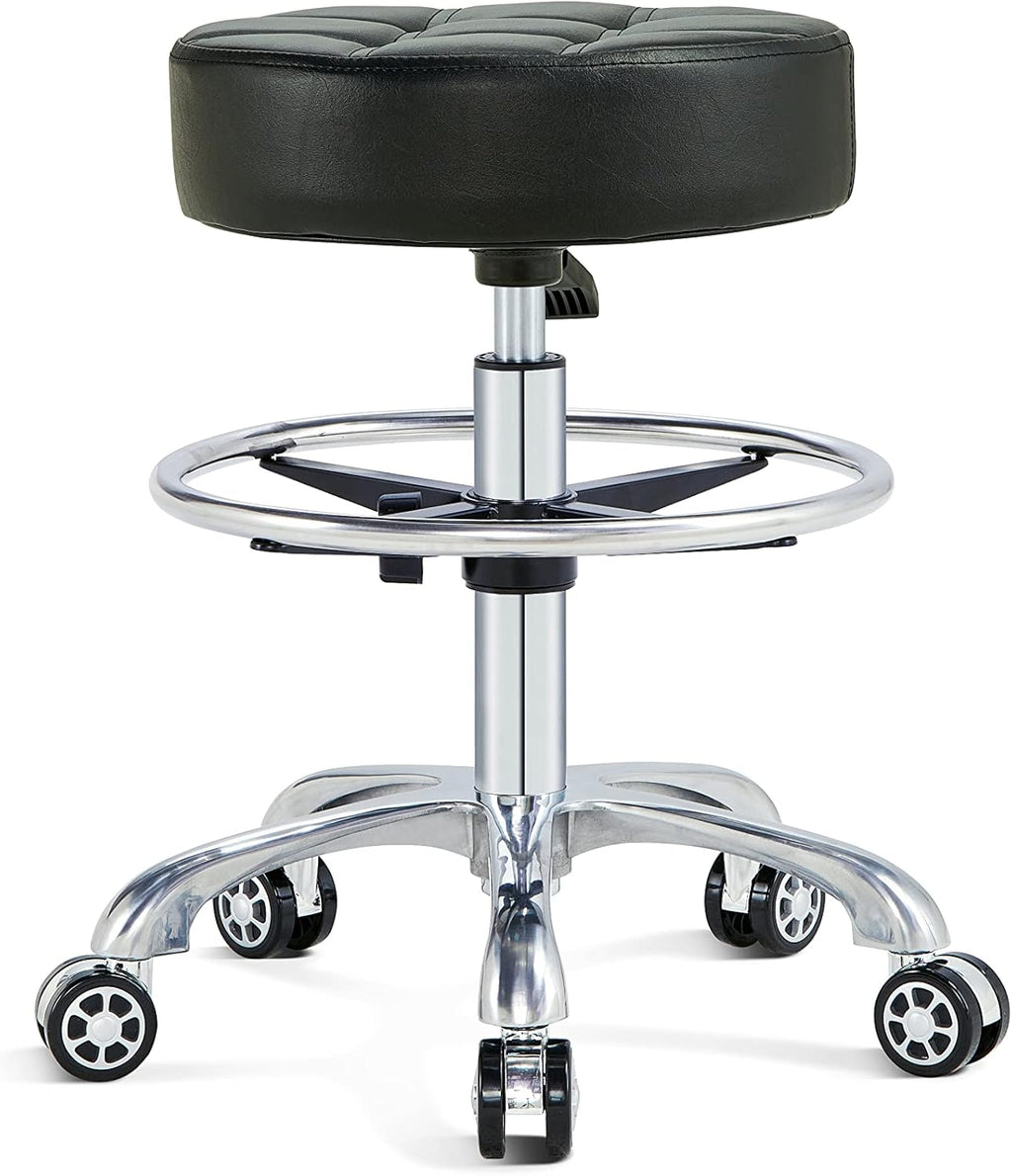Black Height Adjustable Rolling Desk Stool with Backrest and Casters F134716