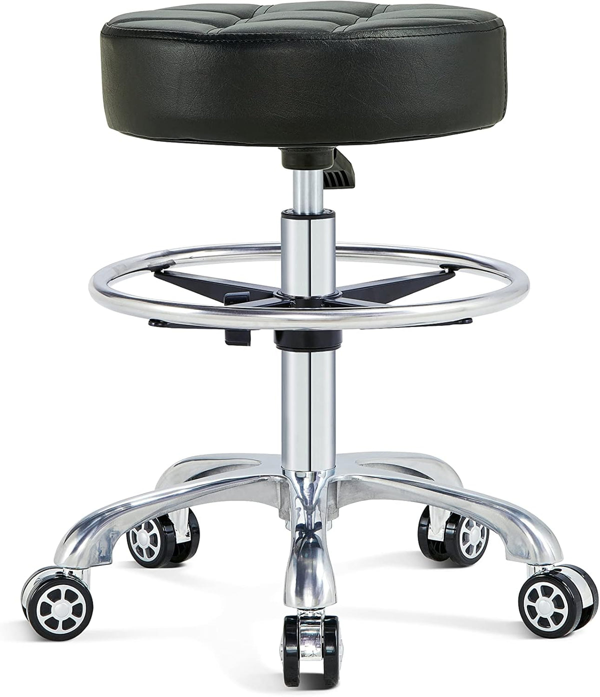 Black Height Adjustable Rolling Desk Stool with Backrest and Casters F134716