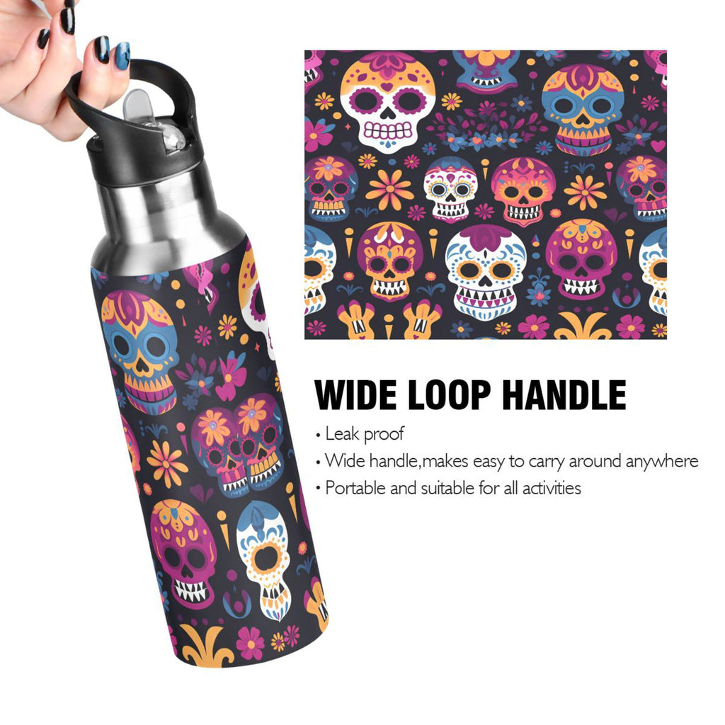 Colorful Skeletons Skulls Stainless Steel Insulated Water Bottle with Straw Lid V436