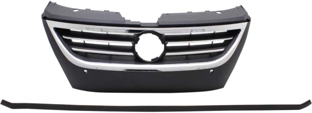 Primed Black Plastic Grille Assembly with Chrome Molding and Distance Sensor Hole P5520