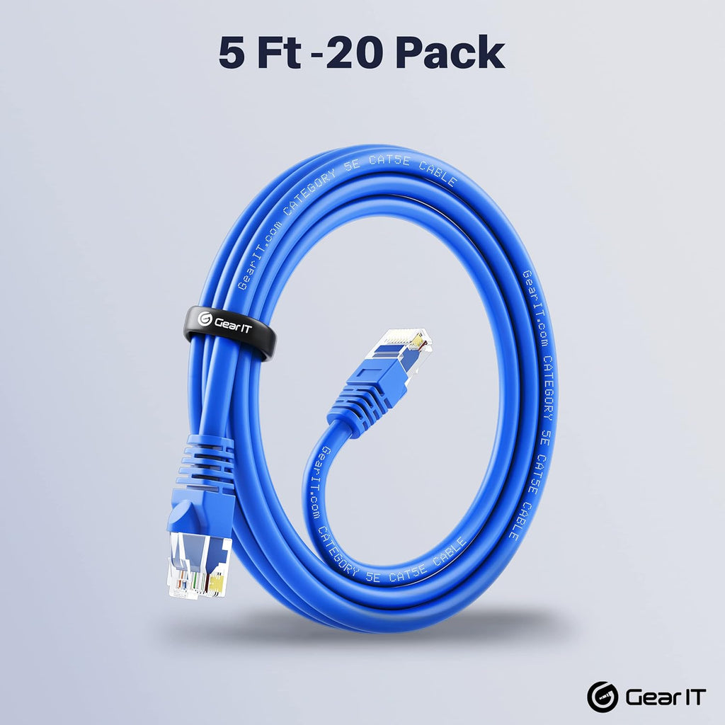 20-Pack Cat5e Ethernet Patch Cable 5 Feet Blue D662