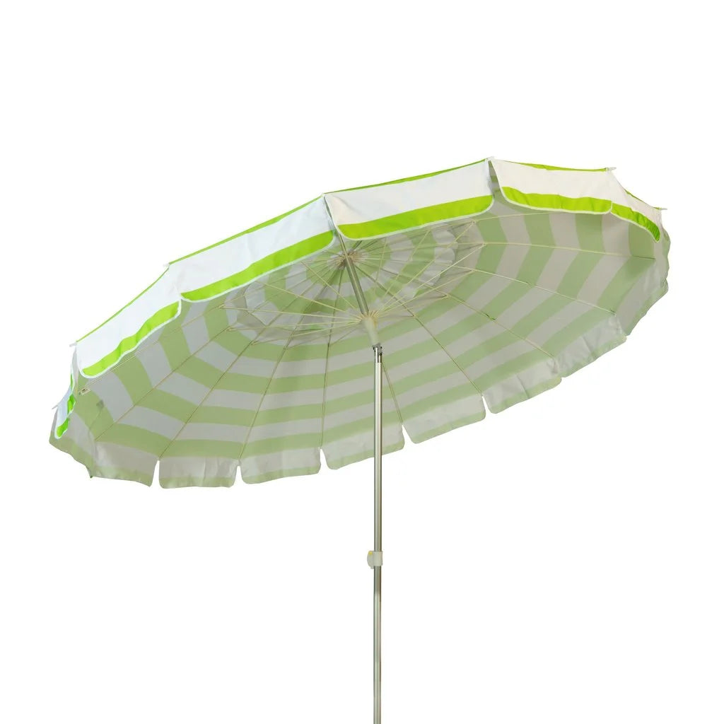 8 ft Lime and White Stripe Patio Beach Umbrella with Travel Bag Z638