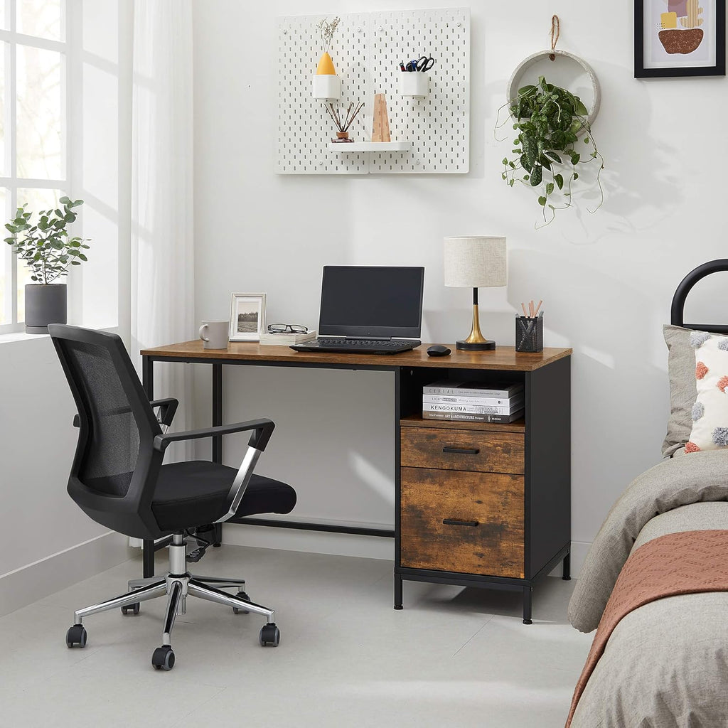 Rustic Brown and Black Computer Desk with Drawers E43713