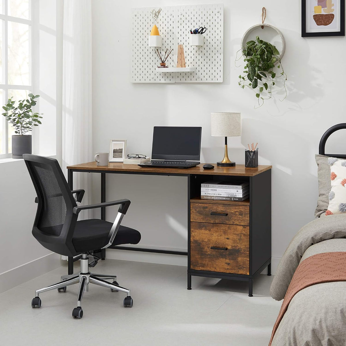 Rustic Brown and Black Computer Desk with Drawers E43713