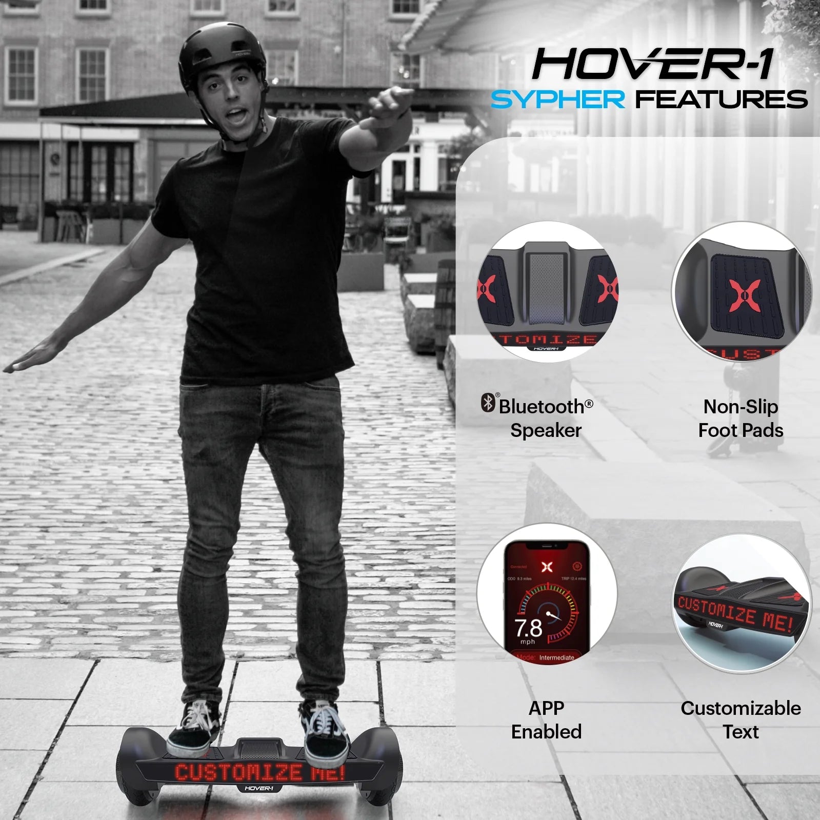 Black Hoverboard with Customizable Screen U82481