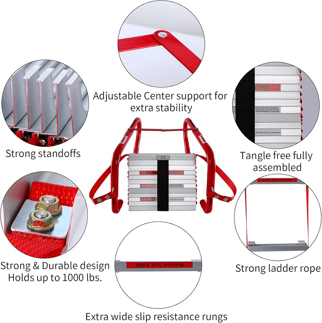 15 Foot Retractable Fire Escape Ladder with Aluminum Steps, Pack of 2 D57652