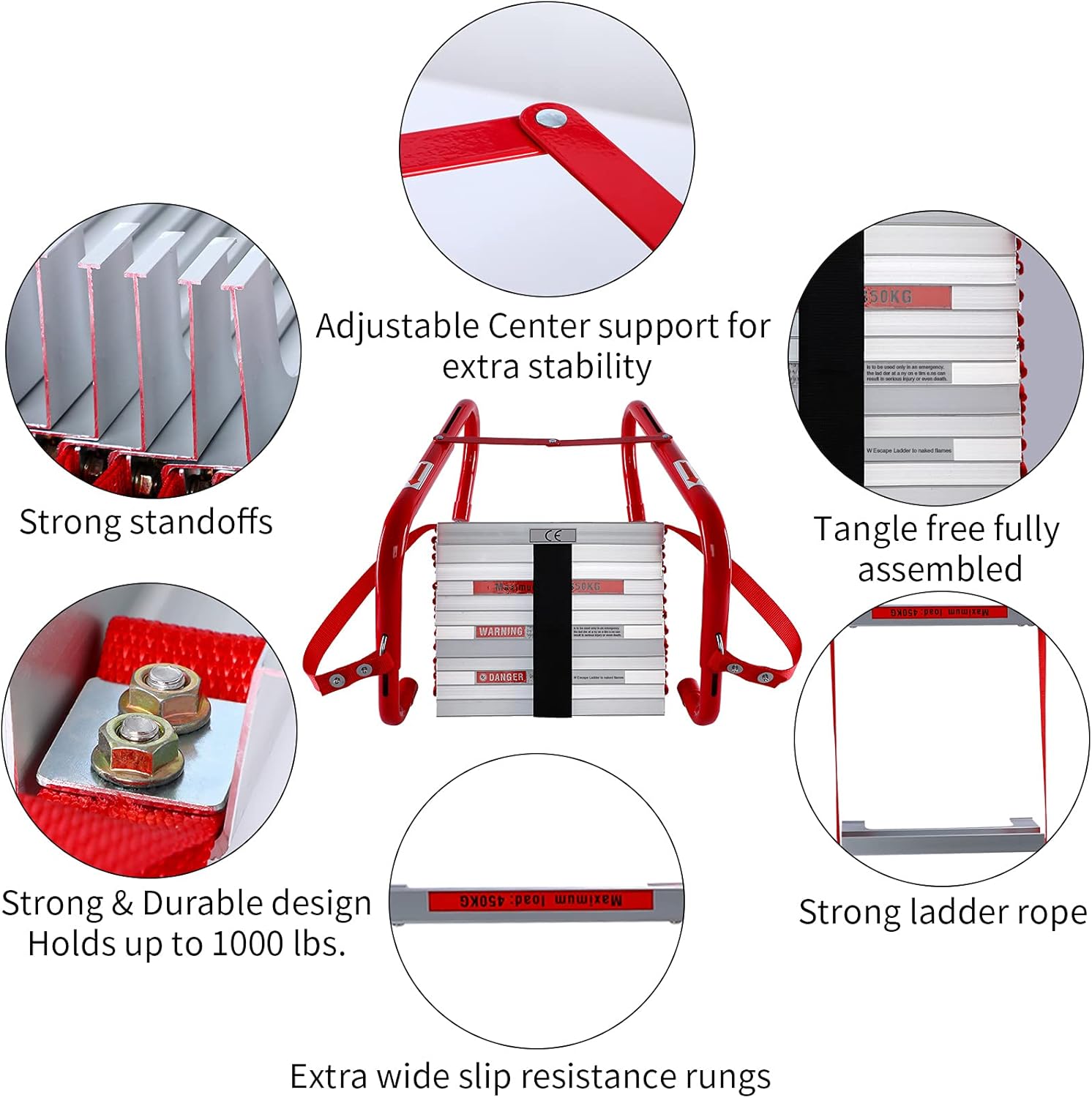 15 Foot Retractable Fire Escape Ladder with Aluminum Steps, Pack of 2 D57652