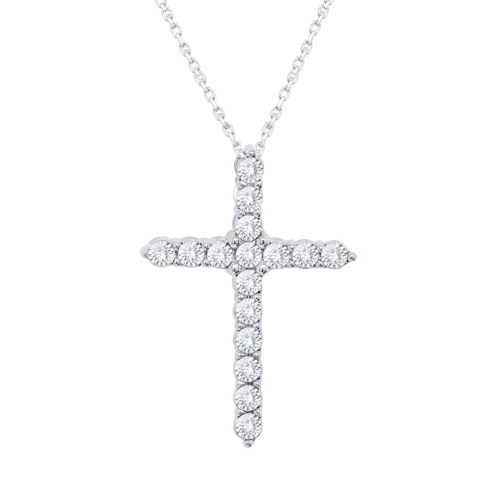 18K White Gold Over Silver Diamond Cross Pendant Necklace P69683