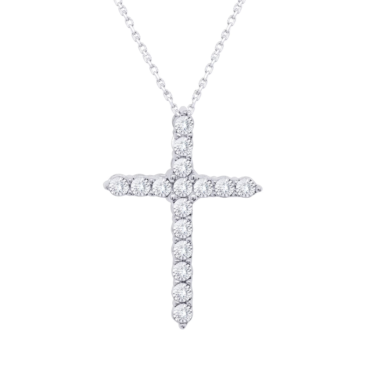 18K White Gold Over Silver Diamond Cross Pendant Necklace P69683