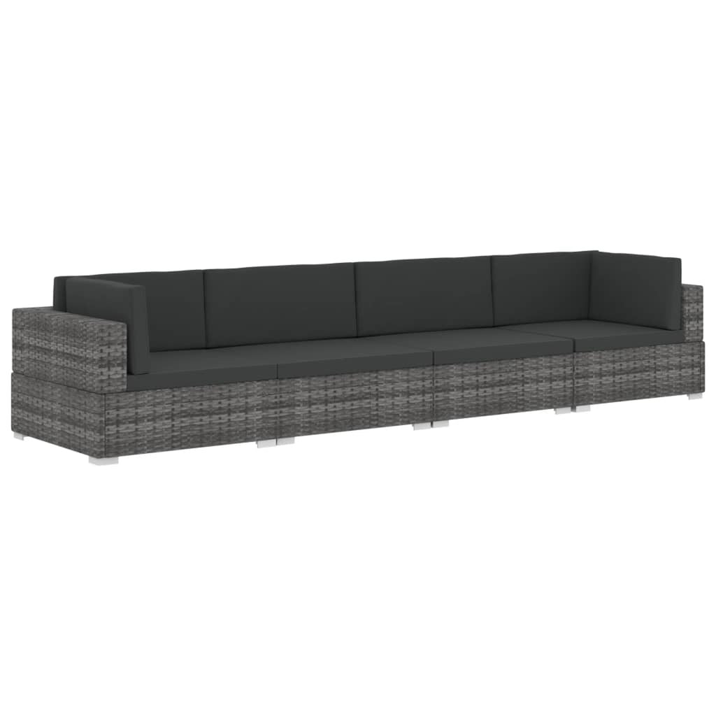 4 Piece Patio Sofa Set with Cushions Poly Rattan Gray A790