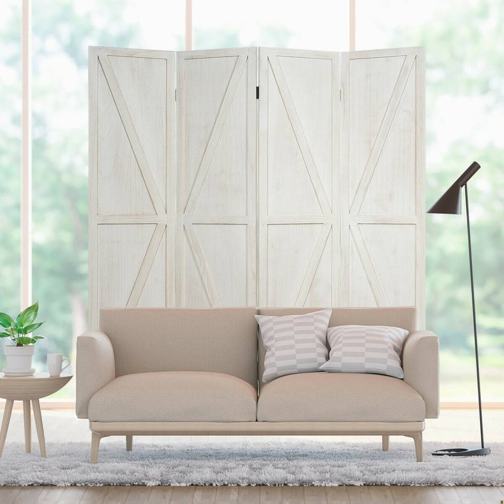 4 Panels Folding Wooden Room Divider White R926834