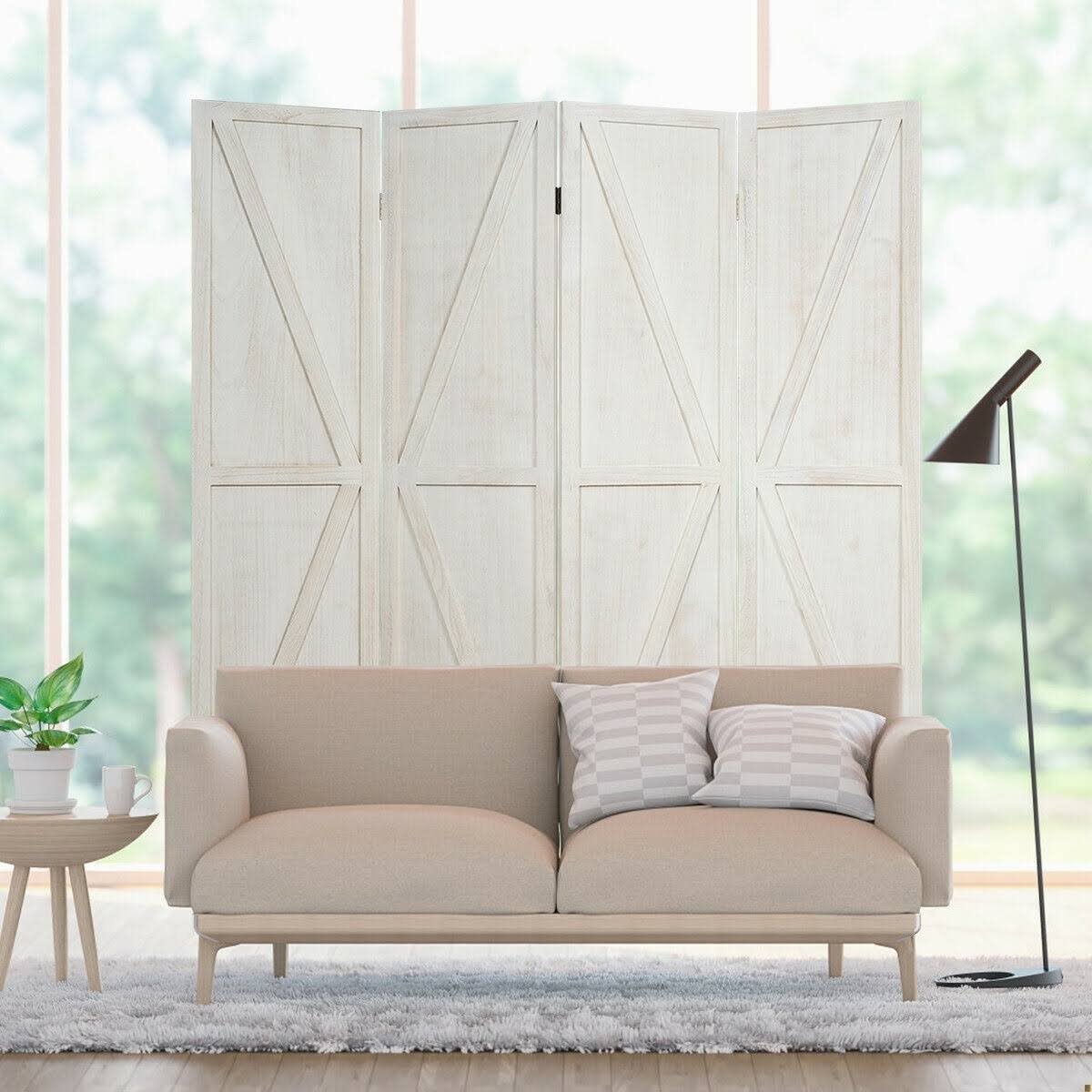 4 Panels Folding Wooden Room Divider White R926834