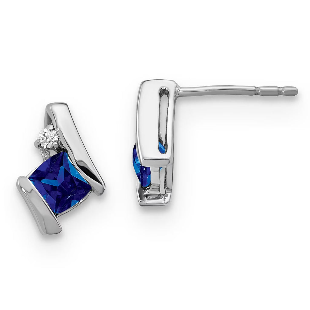 10 Karat White Gold Sapphire & Diamond Earrings P655
