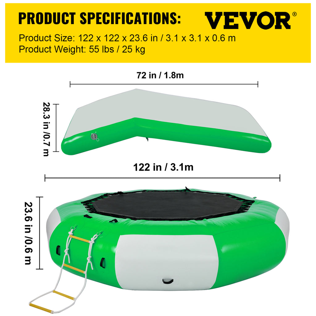 Inflatable Water Trampoline 10ft with Yellow Slide and 4-Step Ladder B37387