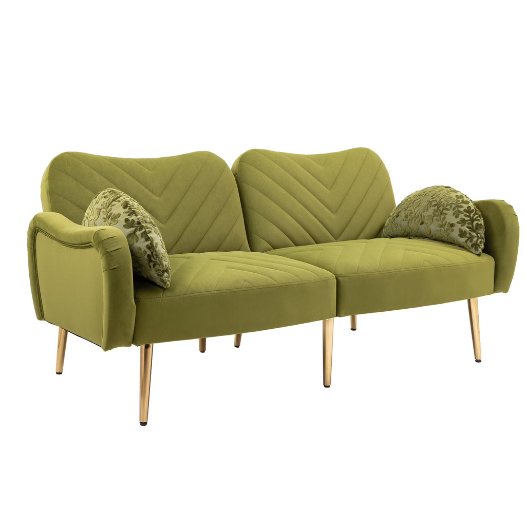 Velvet Love Seats Sofa with 2 Bolster Pillows F721