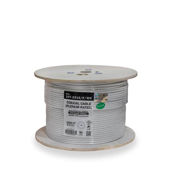 White Plenum Rated Coaxial Cable 1000ft C9916