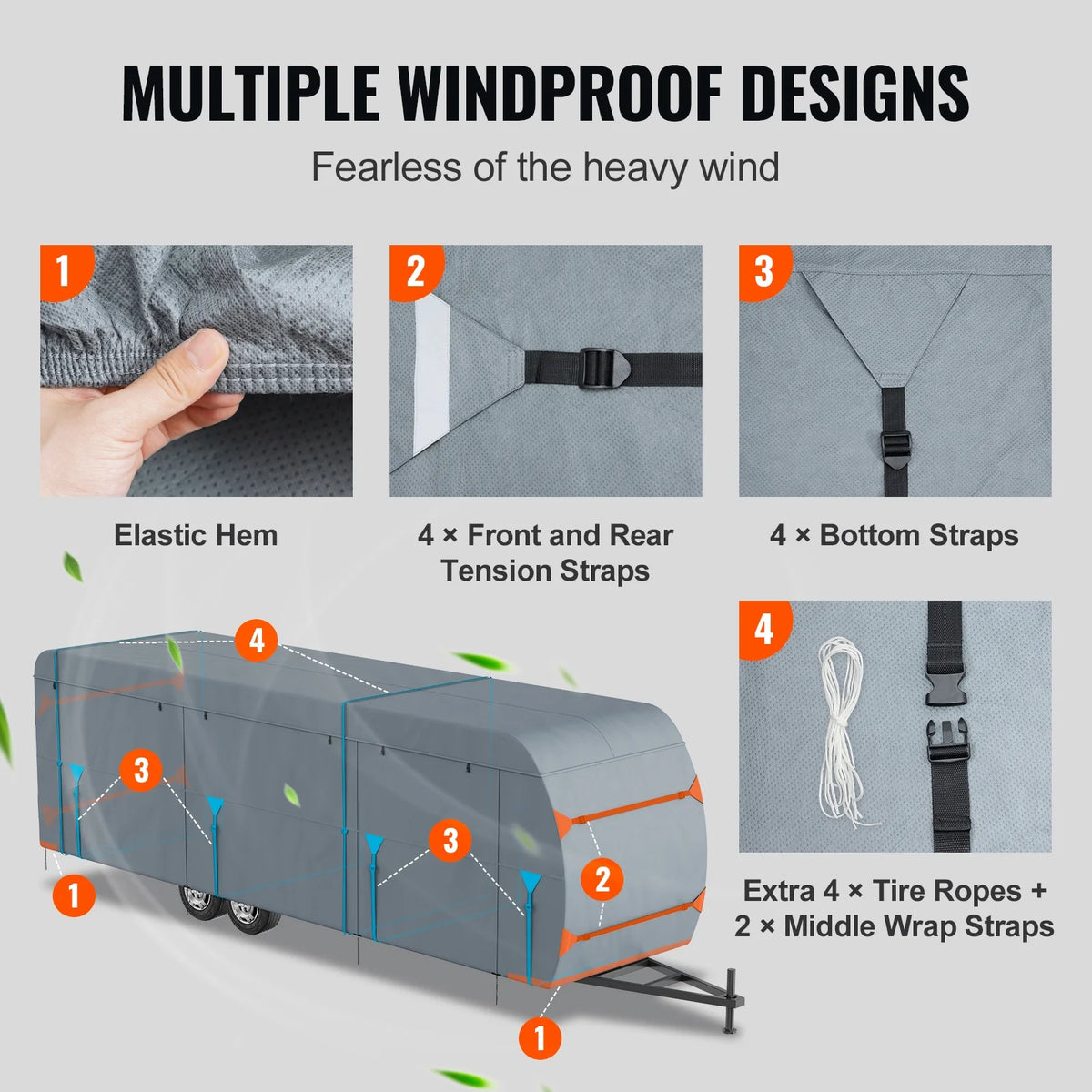 28-30' 4-Layer Non-Woven Fabric RV Cover with Storage Bag and Patches E17891