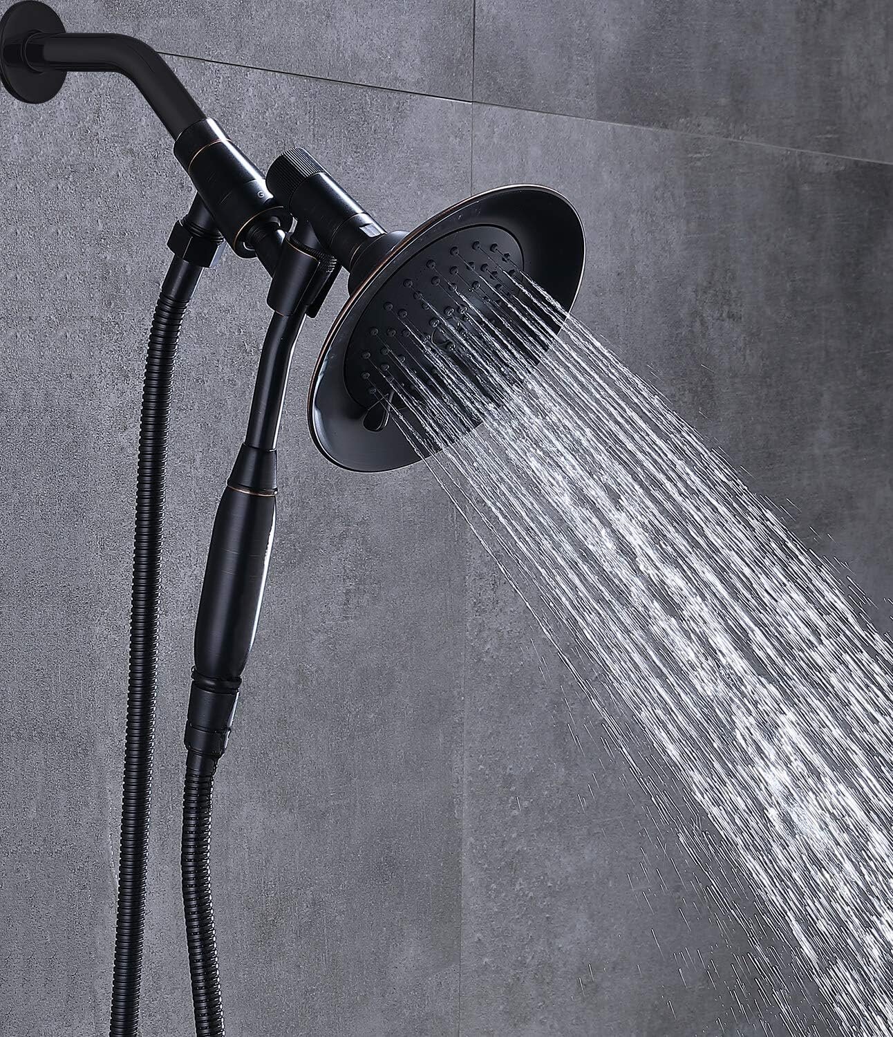 Bronze Double Height Shower Head with Handheld Spray, Stainless Steel Flexible Hose, Pack of 2 Q316097