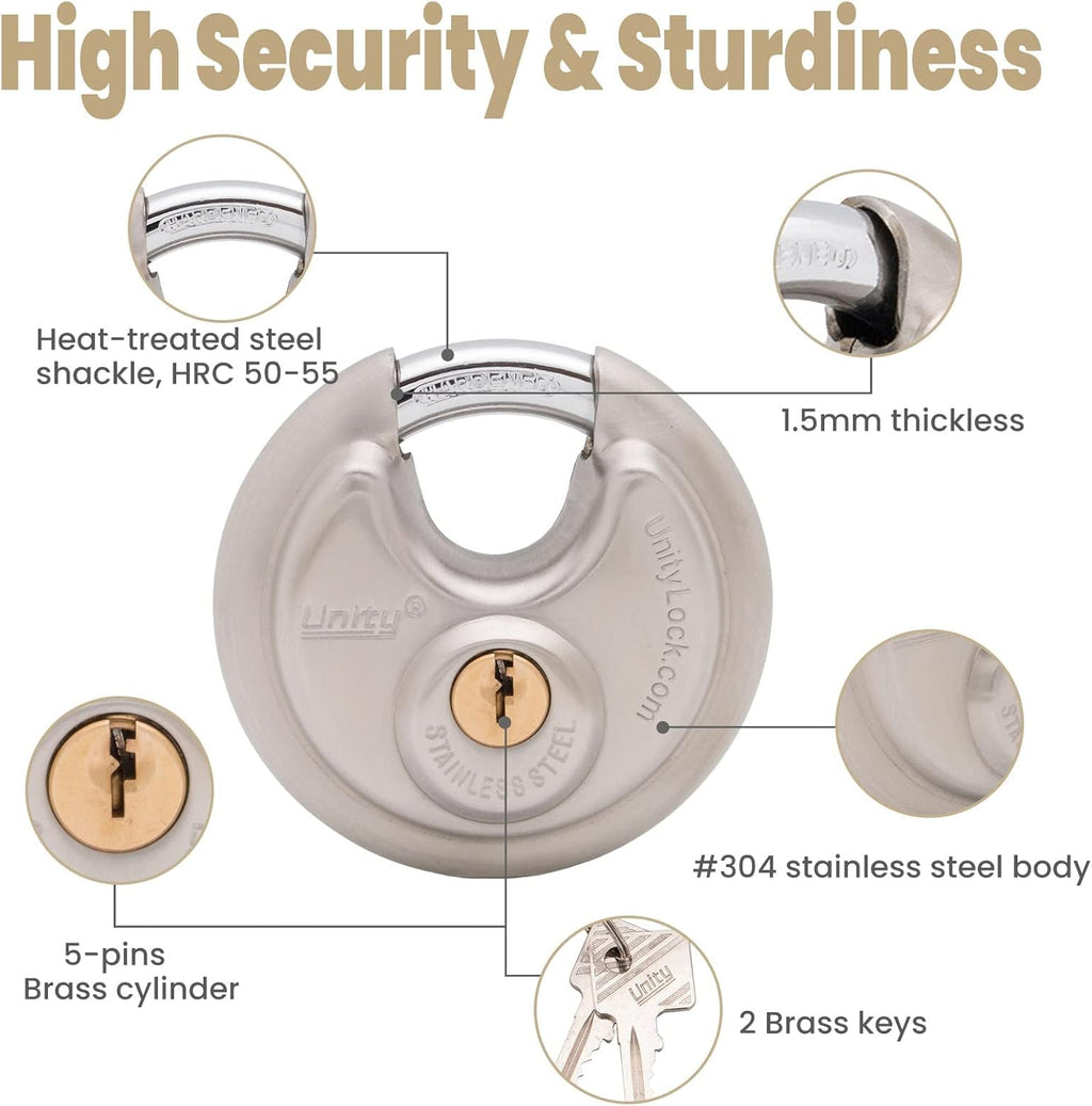 Stainless Steel Disc Padlock, Same Key Open, 2-3/4"(70mm) (50) U37393