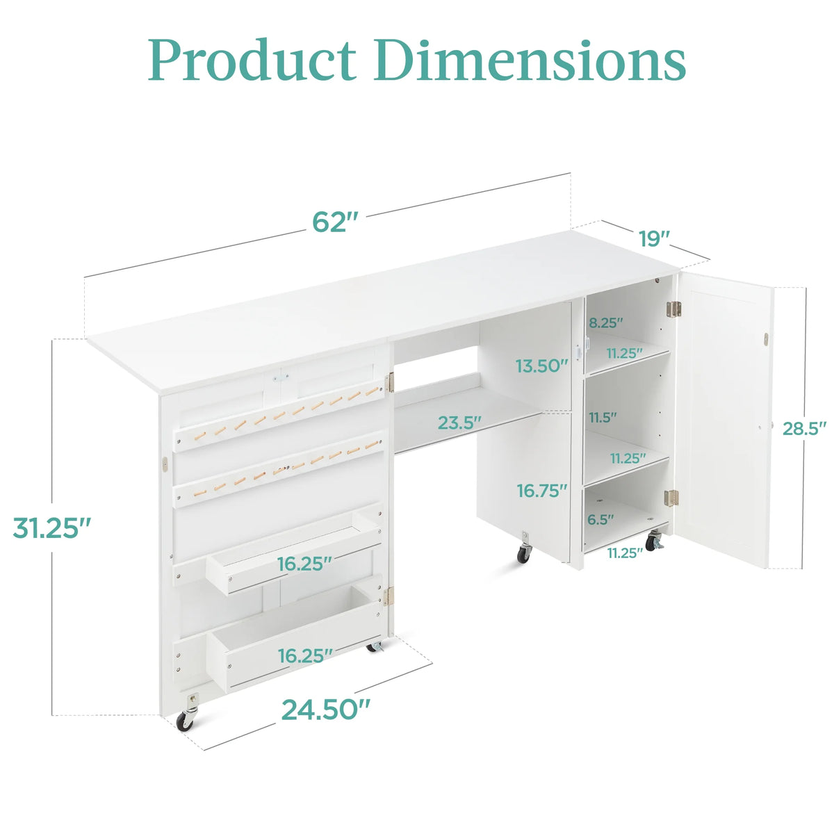 White Folding Sewing Table with Magnetic Doors Q305