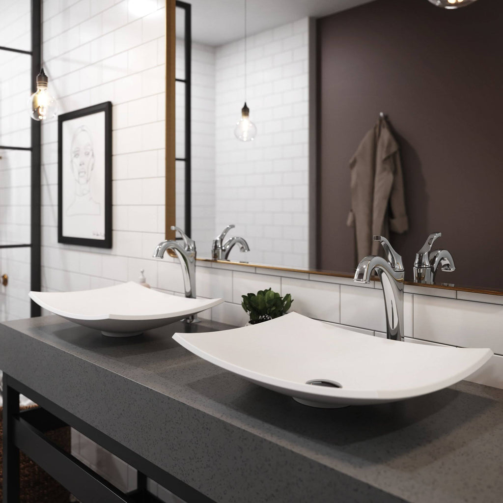 White Matte Solid Surface Rectangular Bathroom Vessel Sink and Faucet Combo Set with Pop-Up Drain M532216