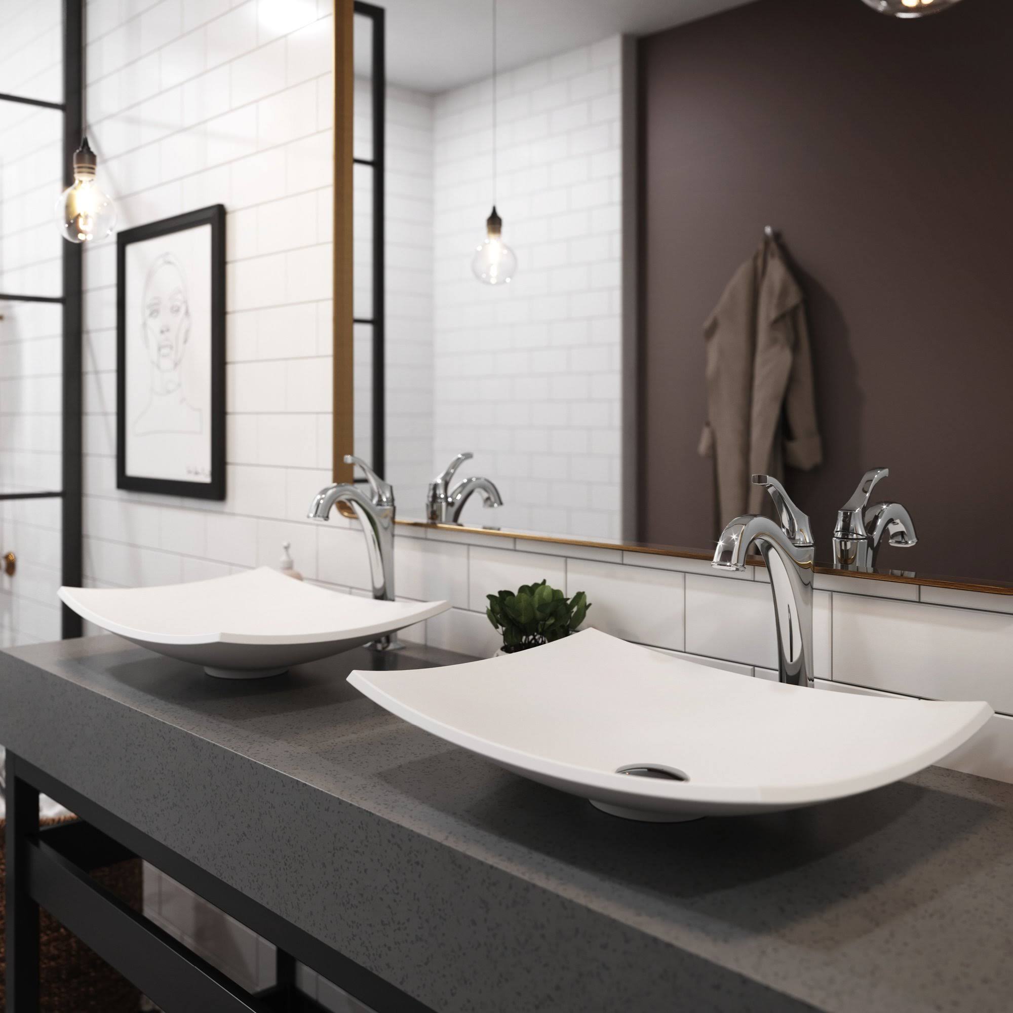 White Matte Solid Surface Rectangular Bathroom Vessel Sink and Faucet Combo Set with Pop-Up Drain M532216