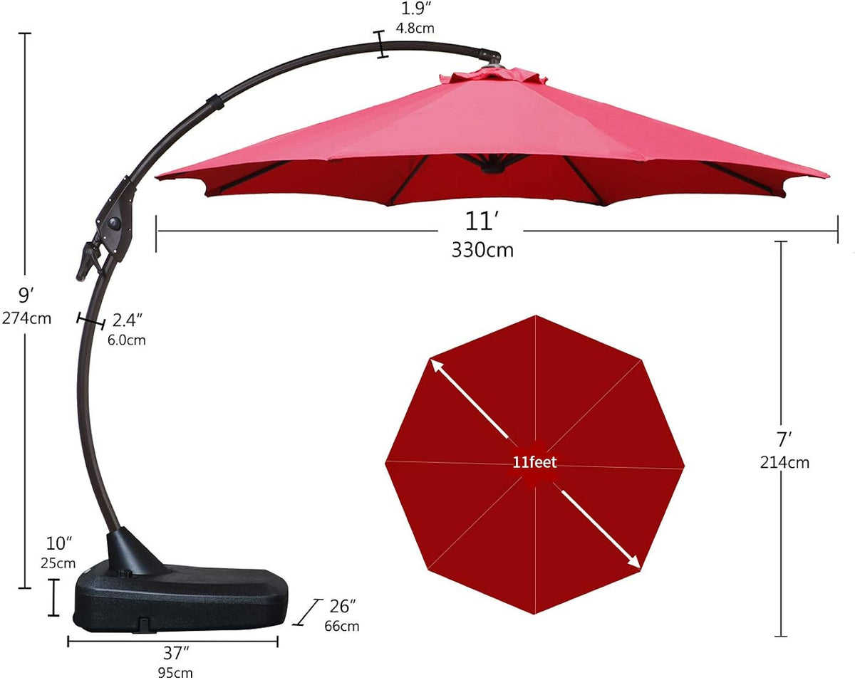 Brick Red Aluminum Offset Umbrella with Base Q853182