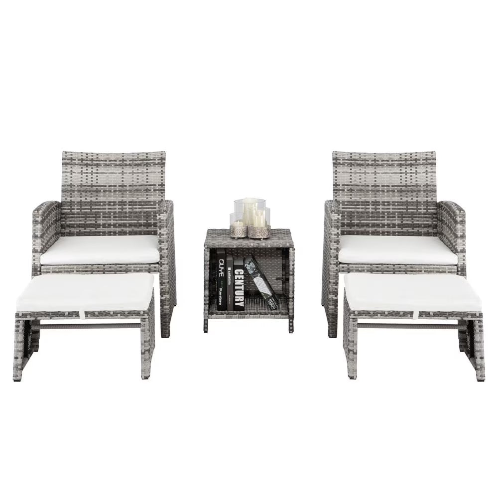 5 Piece Rattan Outdoor Patio Sofa Set with Ottomans F414