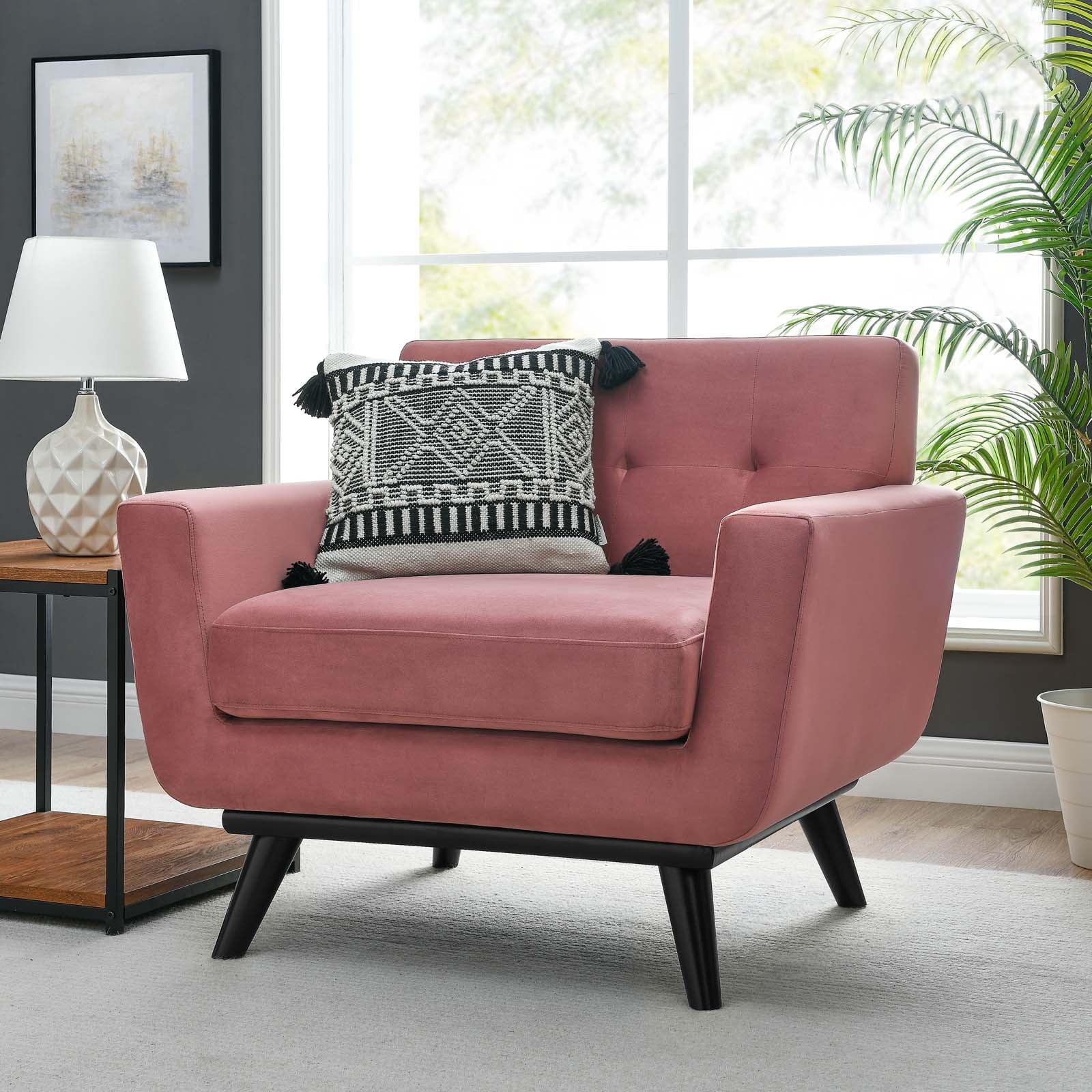 Dusty Rose Pink Performance Velvet Tufted Armchair V24659