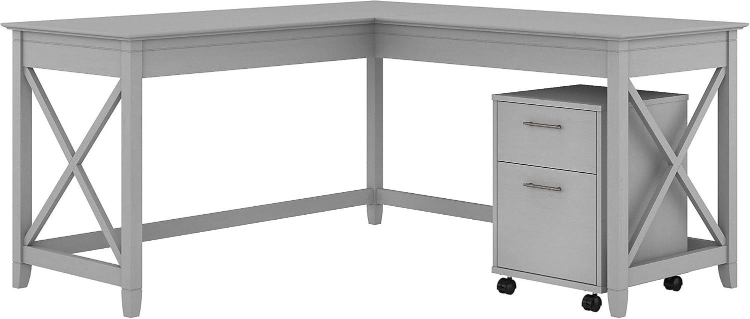 Dark Gray Hickory L Shaped Desk with 2 Drawer Mobile File Cabinet I246222