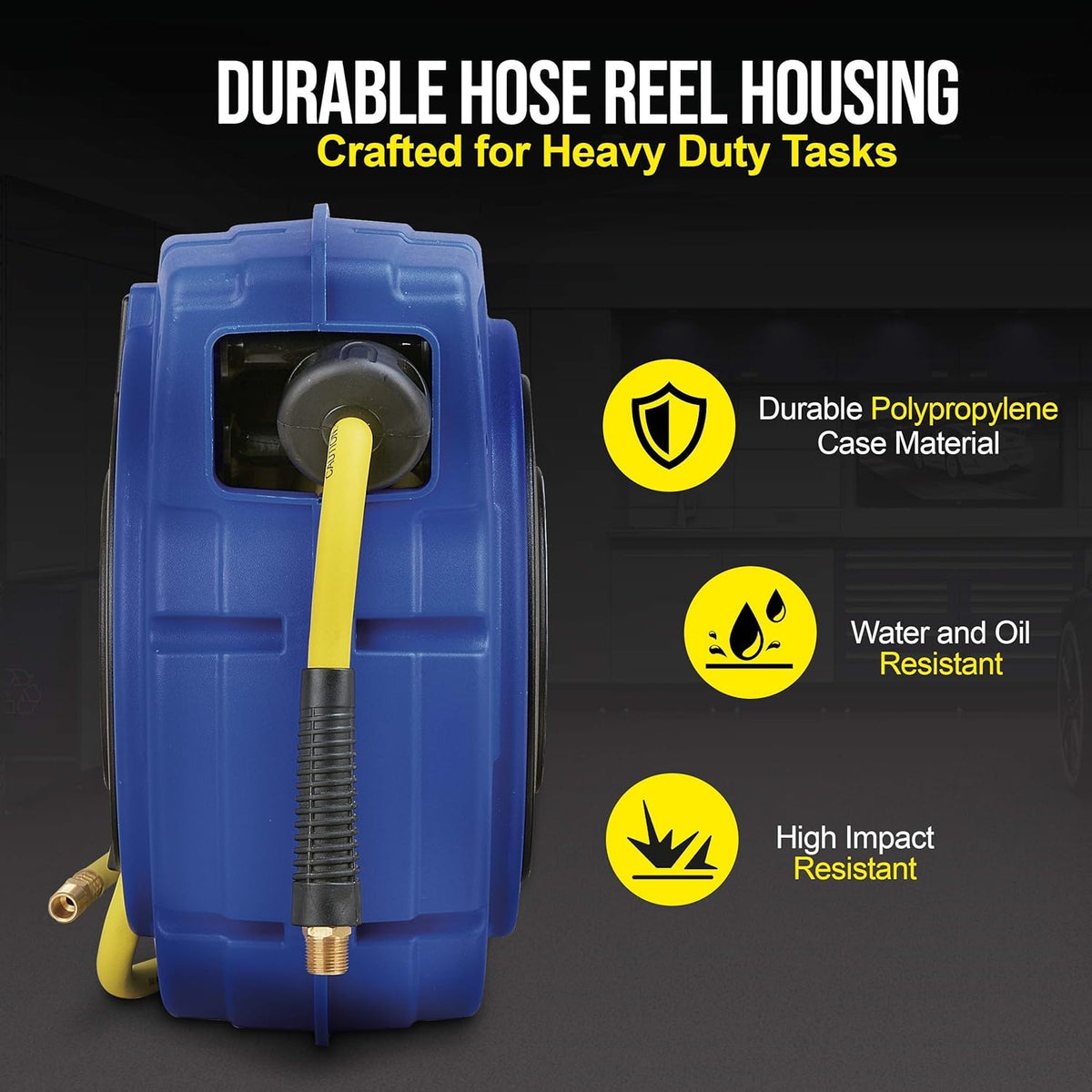 Retractable Air Hose Reel 3/8 Inch x 50 Foot Hybrid Polymer 300PSI R815