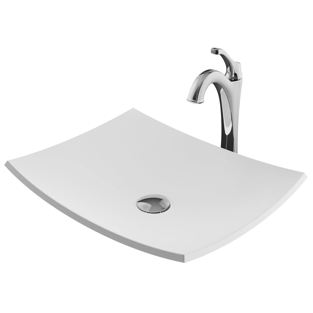 White Matte Solid Surface Rectangular Bathroom Vessel Sink and Faucet Combo Set with Pop-Up Drain M532216