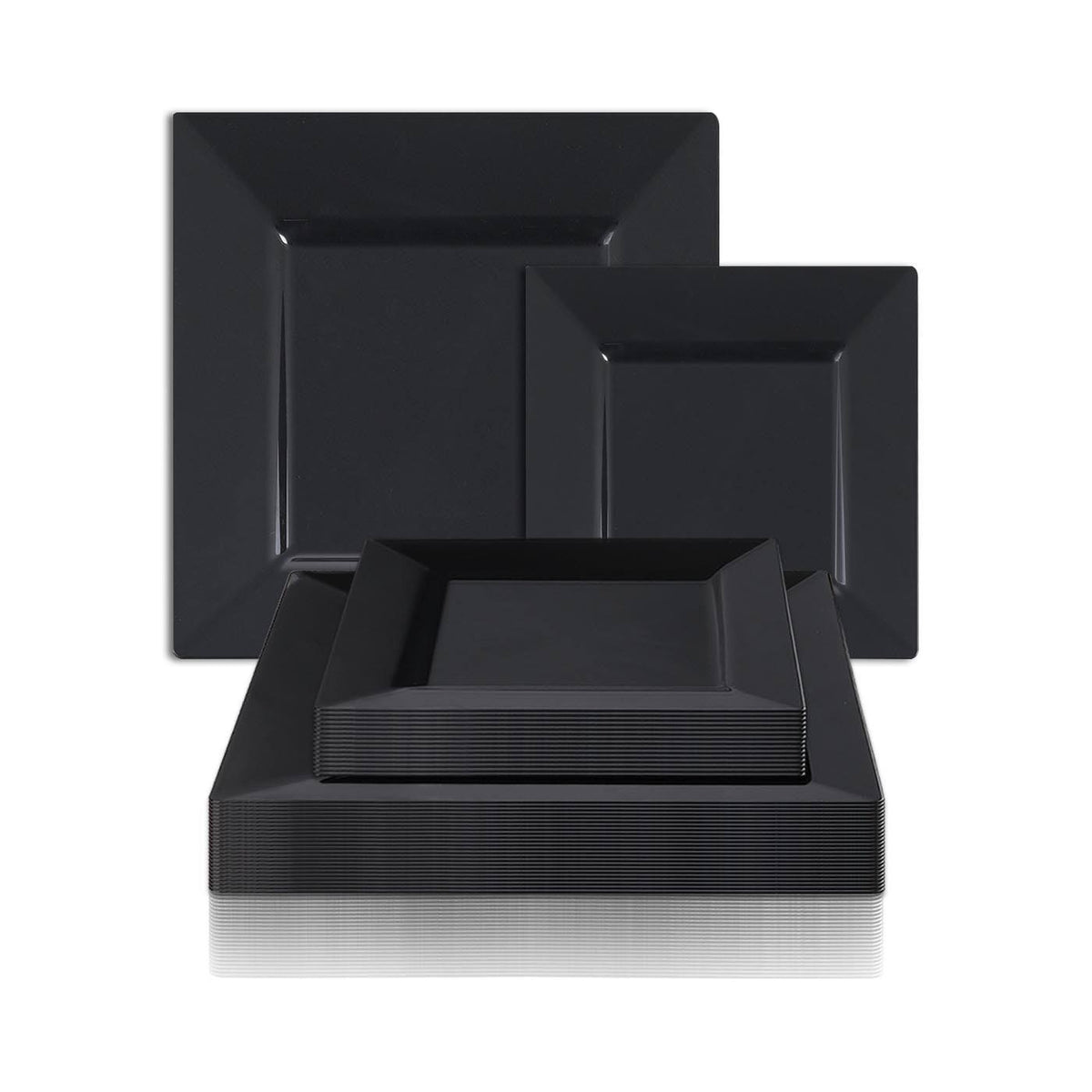 Solid Square 8x22 Black Disposable Plastic Salad Plates N905