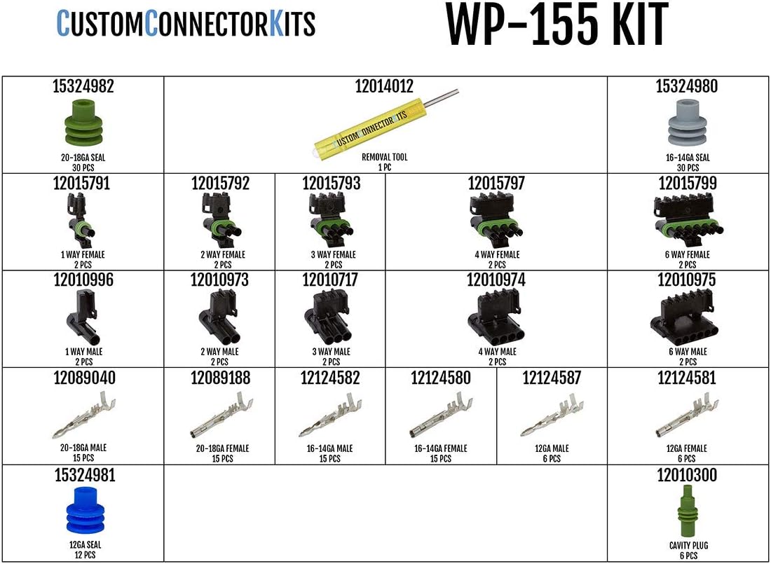 155 Piece Sealed Weatherproof Automotive Electrical Connectors Kit with Crimp Tool X91830