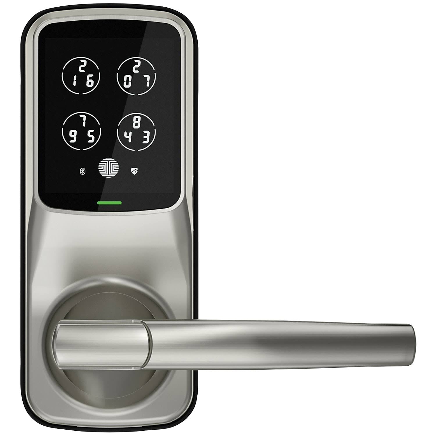 Satin Nickel Smart Touchscreen Door Latch Lock with Fingerprint and Bluetooth R4464