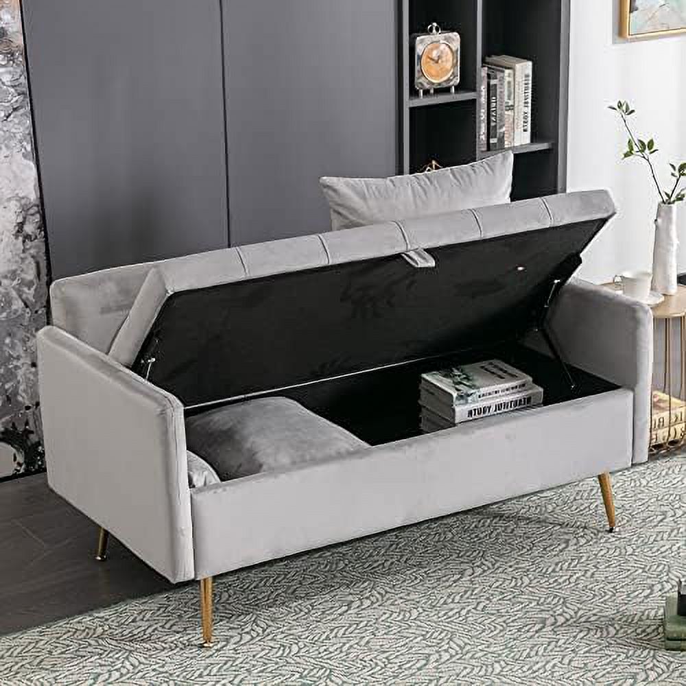 Grey Velvet Button Tufted Mini Loveseat T429794