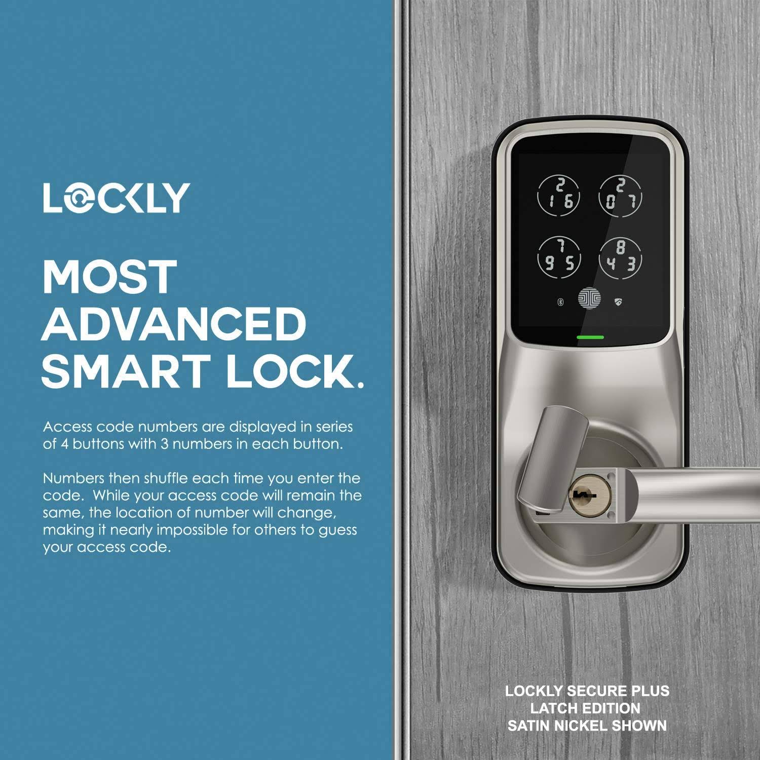 Satin Nickel Smart Touchscreen Door Latch Lock with Fingerprint and Bluetooth R4464